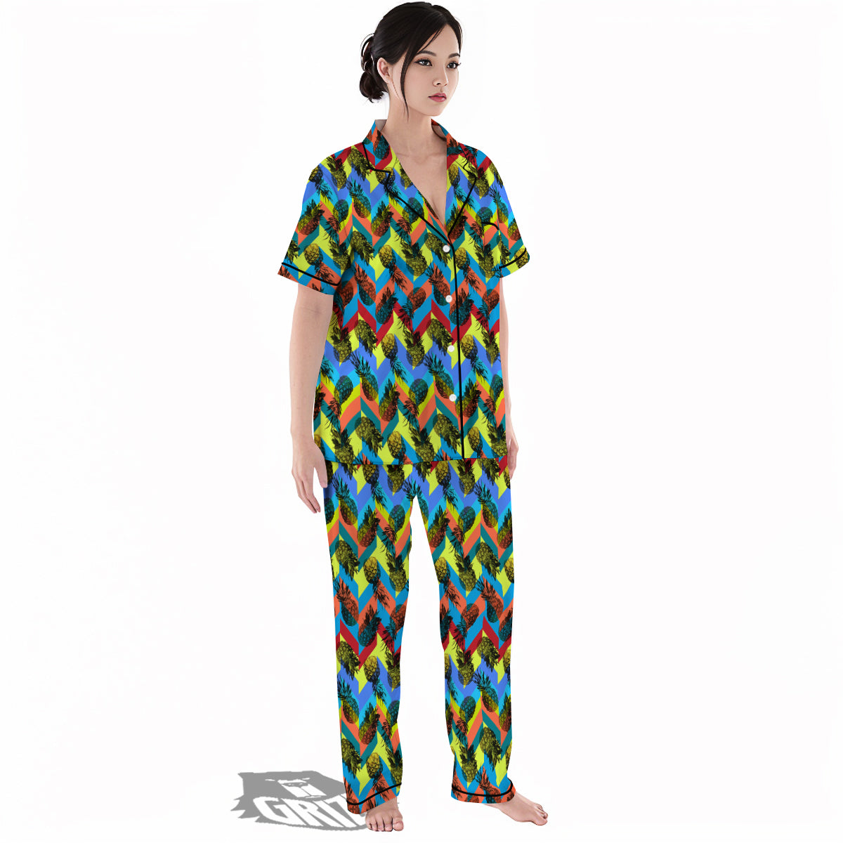 Pineapple Zigzag Print Pattern Women's Pajamas Set-grizzshop