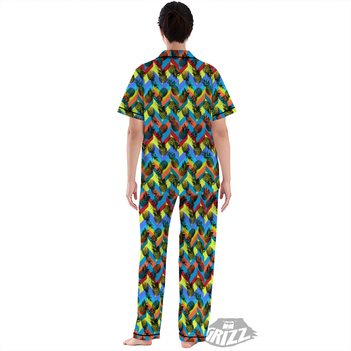 Pineapple Zigzag Print Pattern Women's Pajamas Set-grizzshop