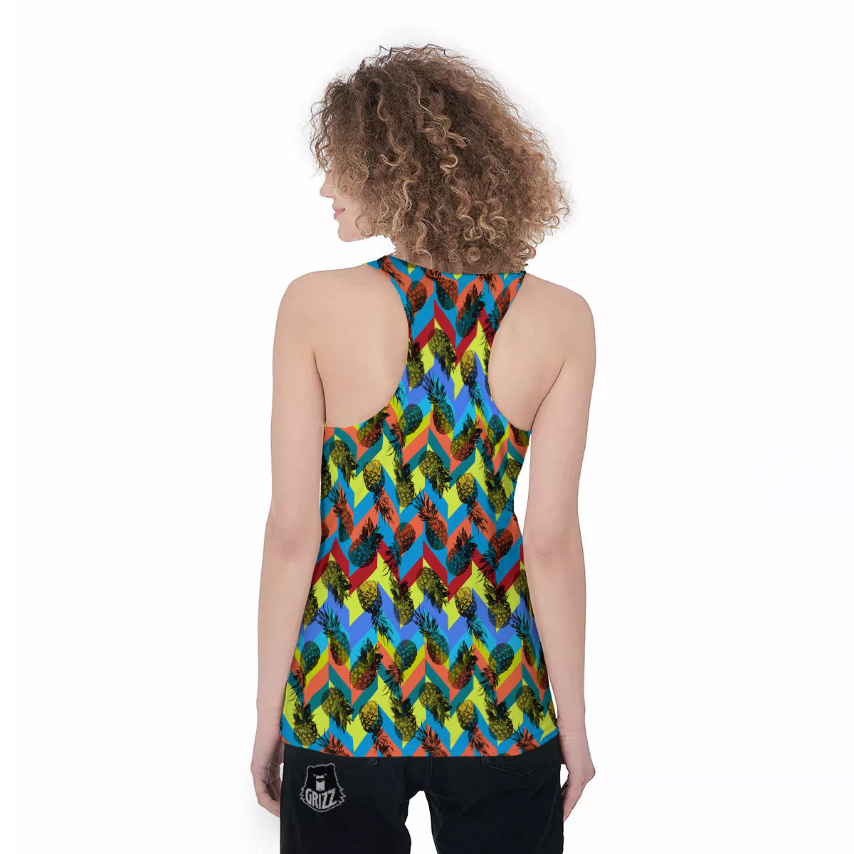 Pineapple Zigzag Print Pattern Women's Racerback Tank Top-grizzshop