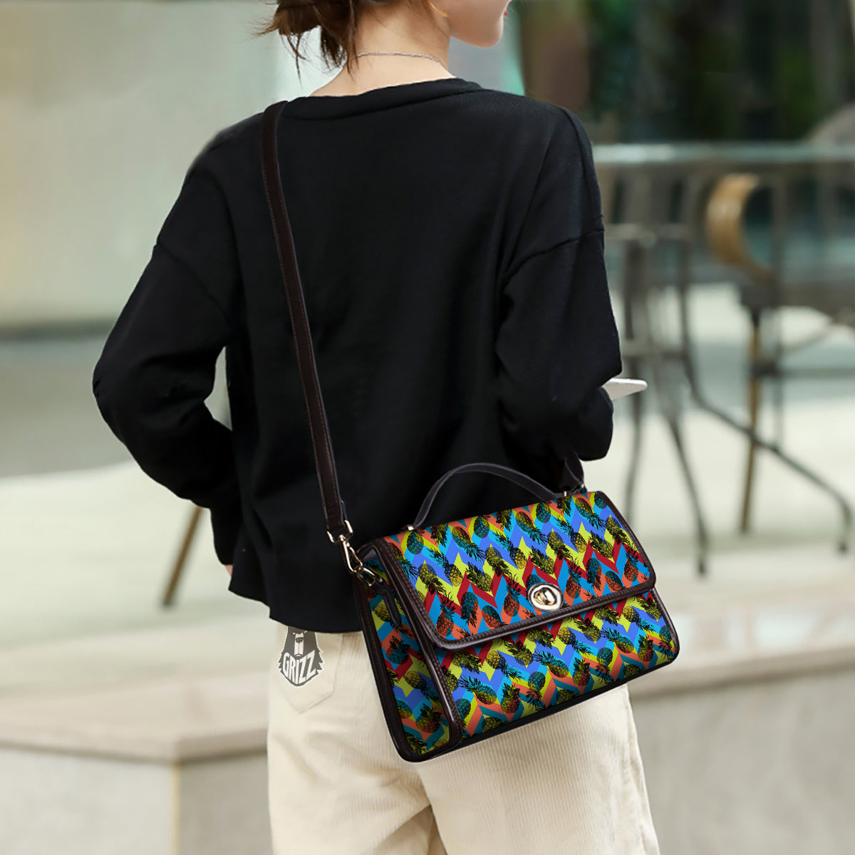 Pineapple Zigzag Print Pattern Women's Satchel Bag-grizzshop