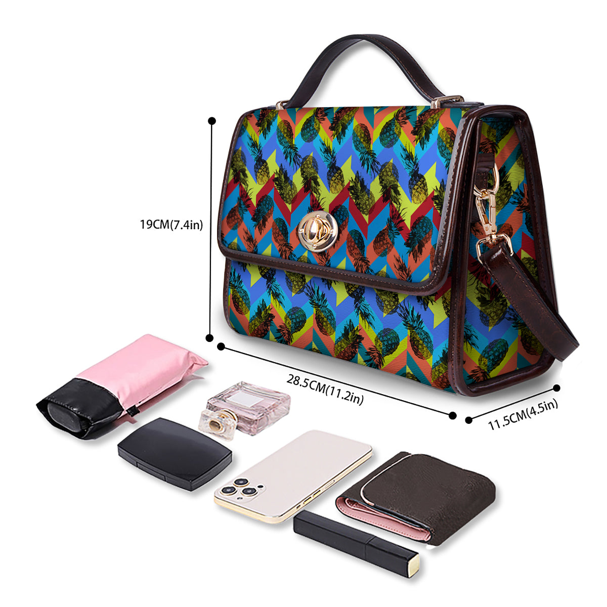 Pineapple Zigzag Print Pattern Women's Satchel Bag-grizzshop