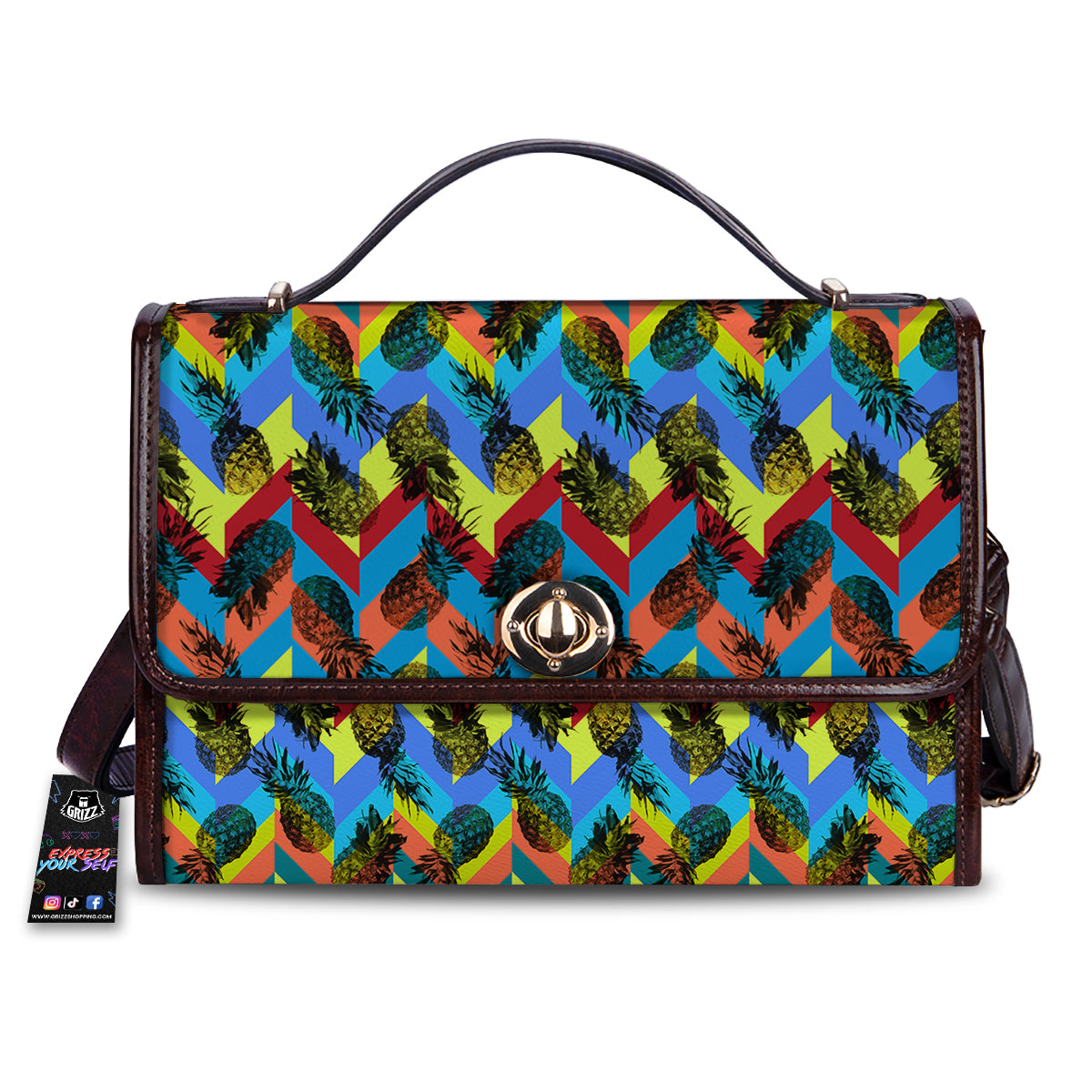 Pineapple Zigzag Print Pattern Women's Satchel Bag-grizzshop