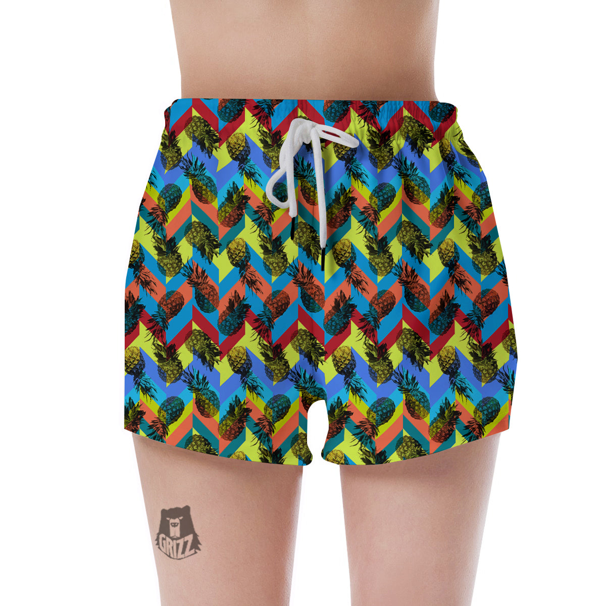 Pineapple Zigzag Print Pattern Women's Shorts-grizzshop
