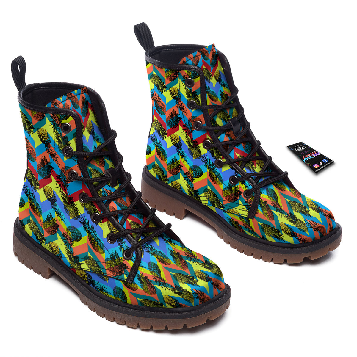 Pineapple Zigzag Print Pattern Work Boots-grizzshop