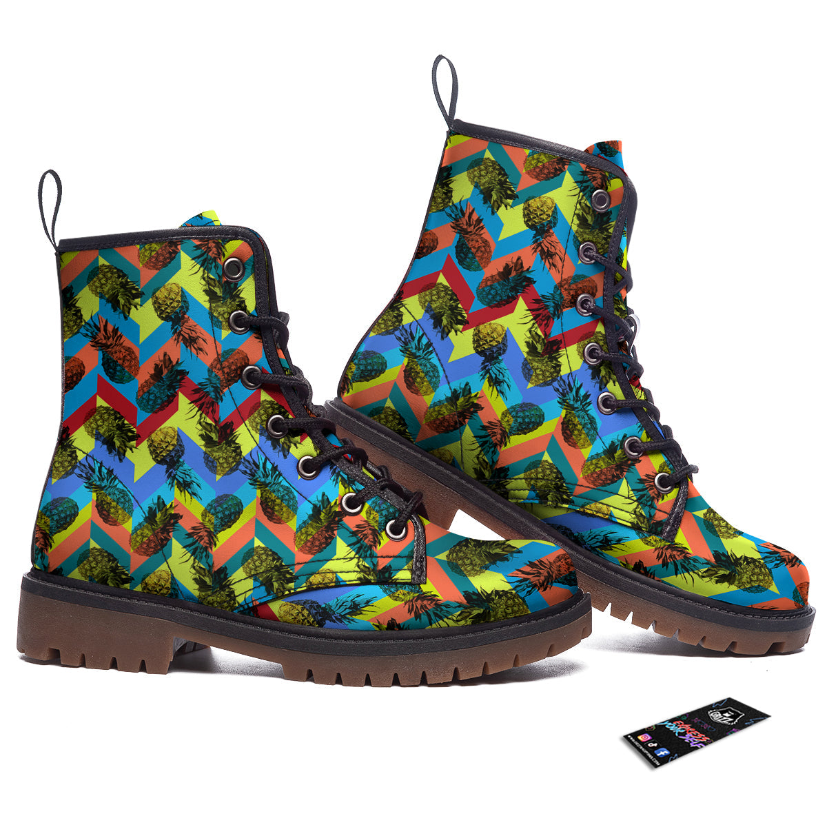 Pineapple Zigzag Print Pattern Work Boots-grizzshop