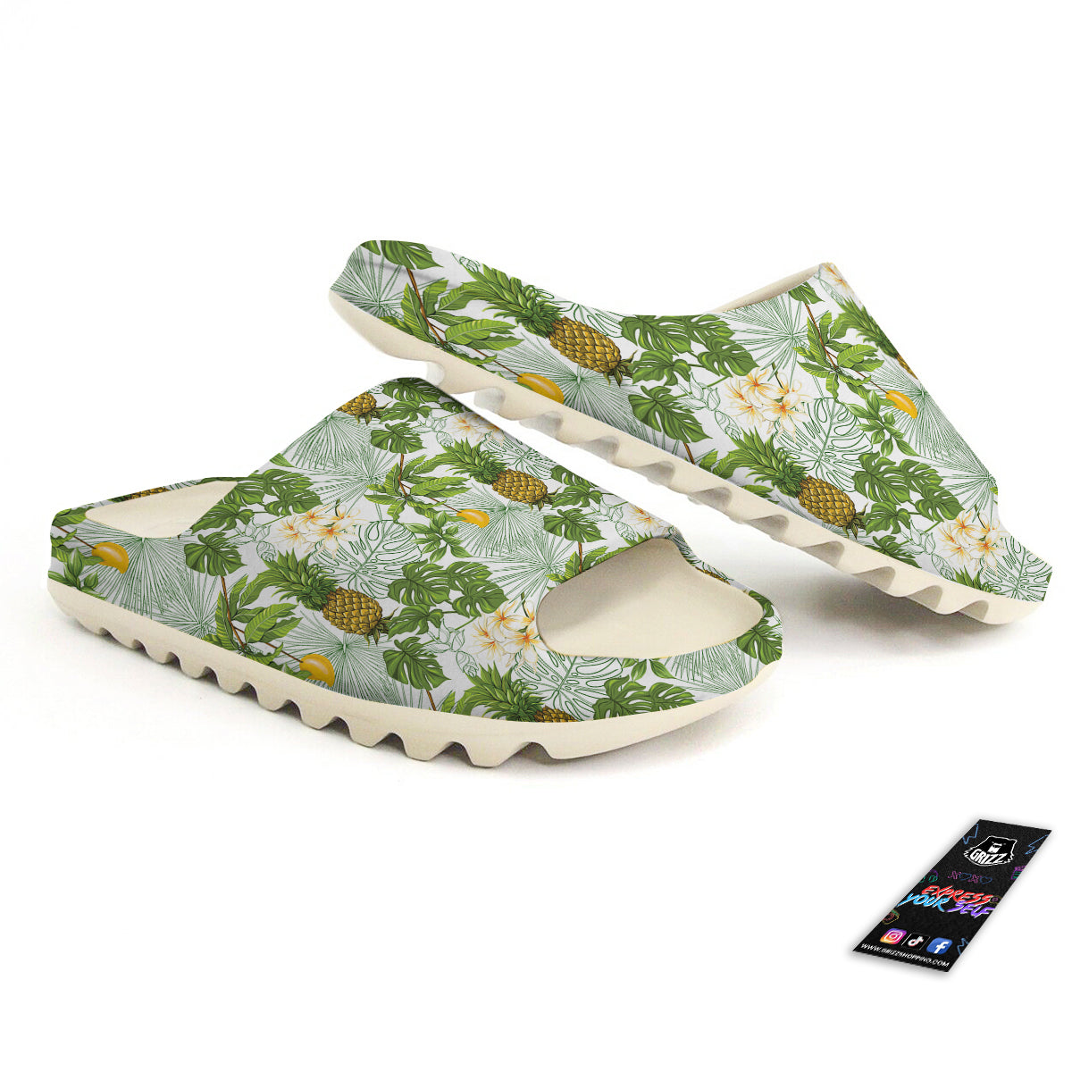 Pineapple Aloha White Print Pattern Sandals-grizzshop