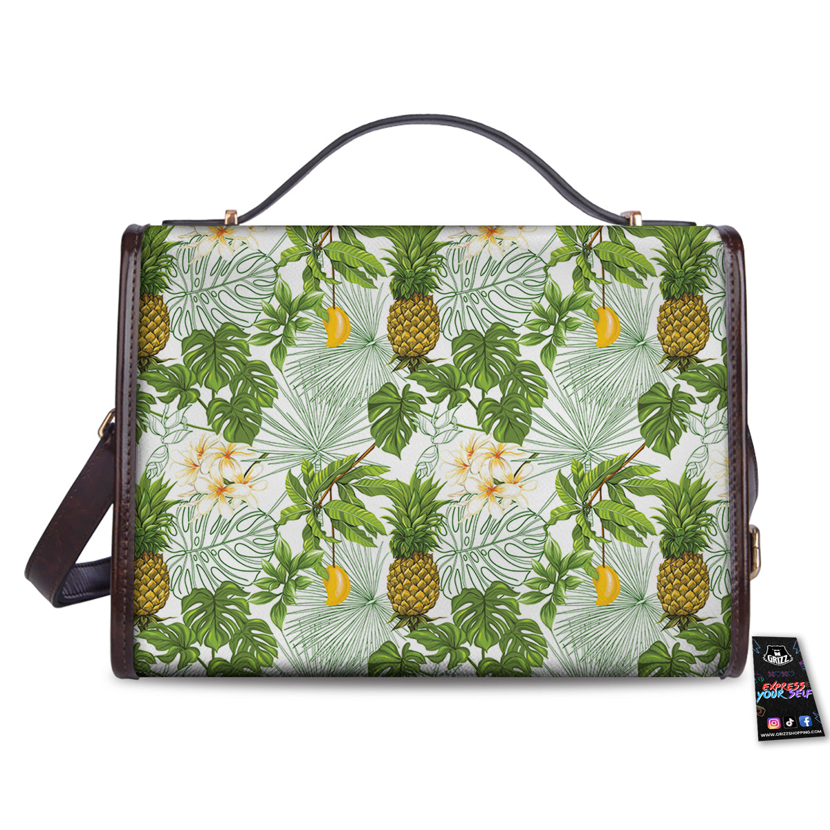 Pineapple Aloha White Print Pattern Women's Satchel Bag