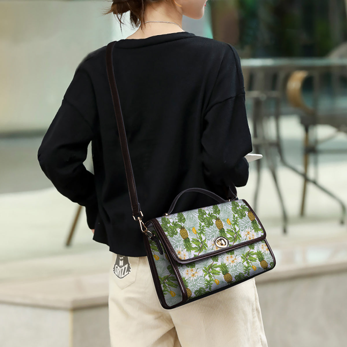 Pineapple Aloha White Print Pattern Women's Satchel Bag