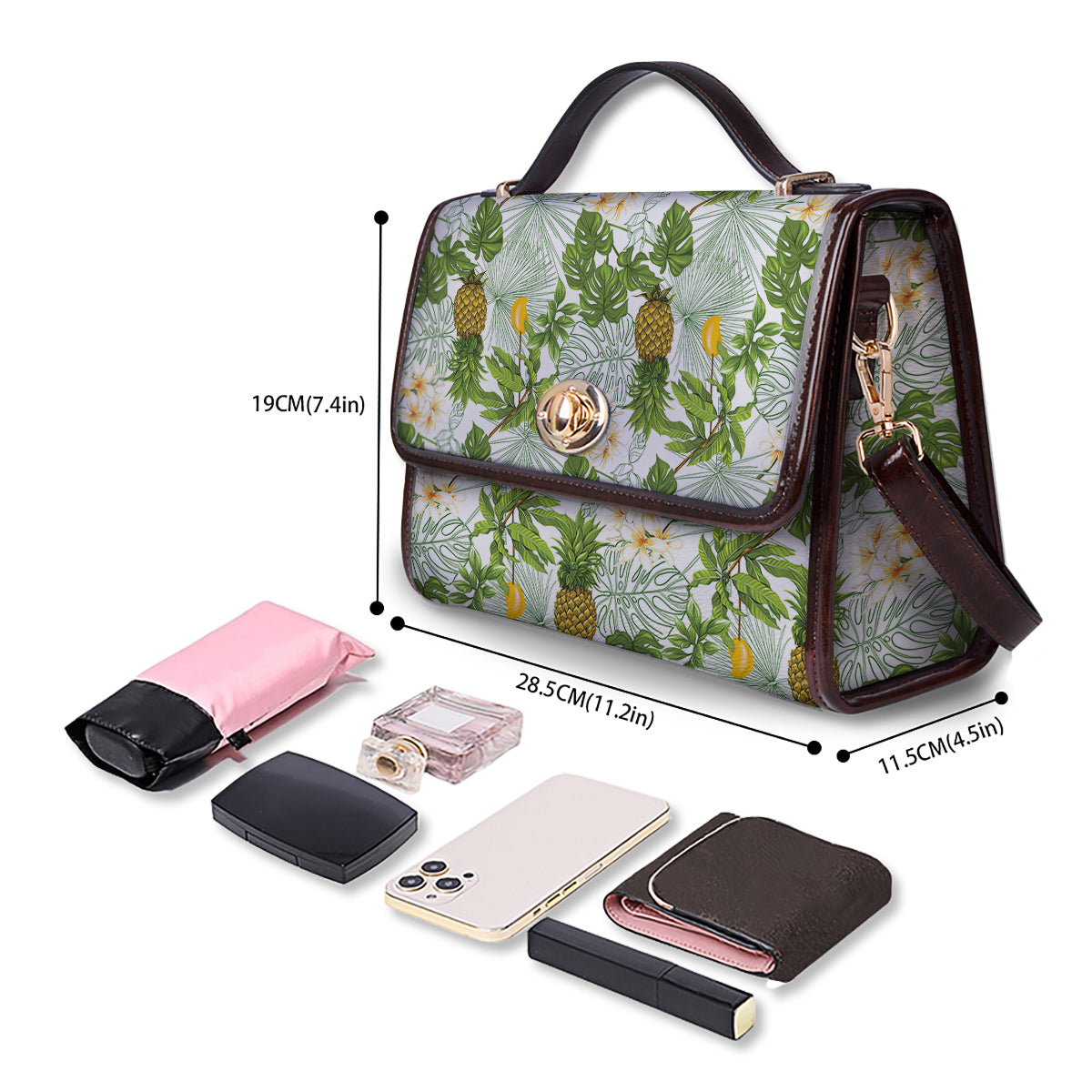 Pineapple Aloha White Print Pattern Women's Satchel Bag