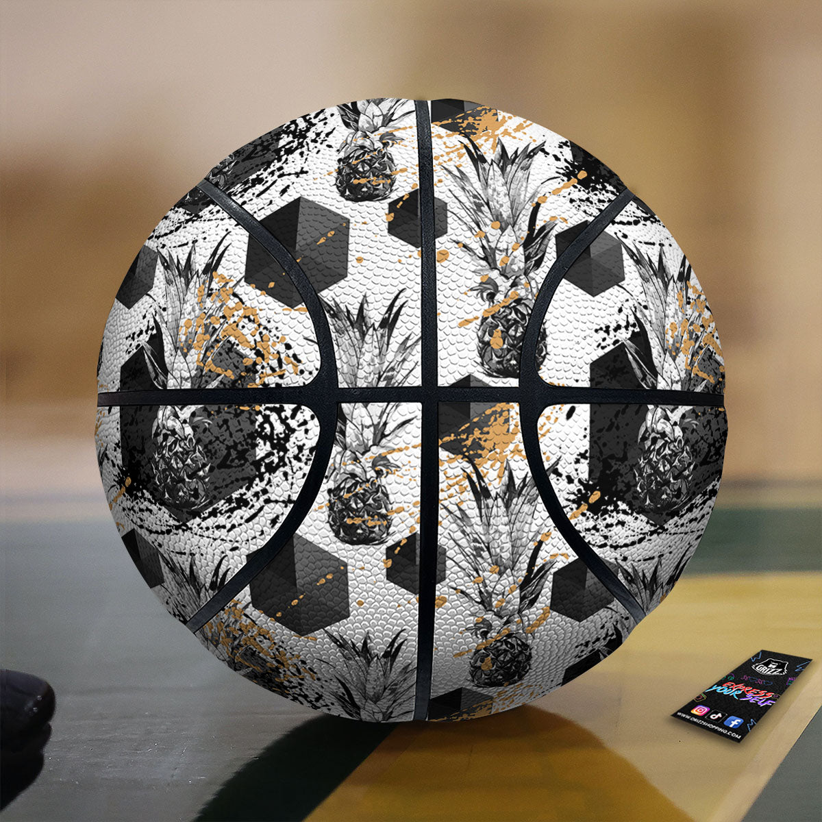 Pineapple Black Geometric Print Pattern Basketball
