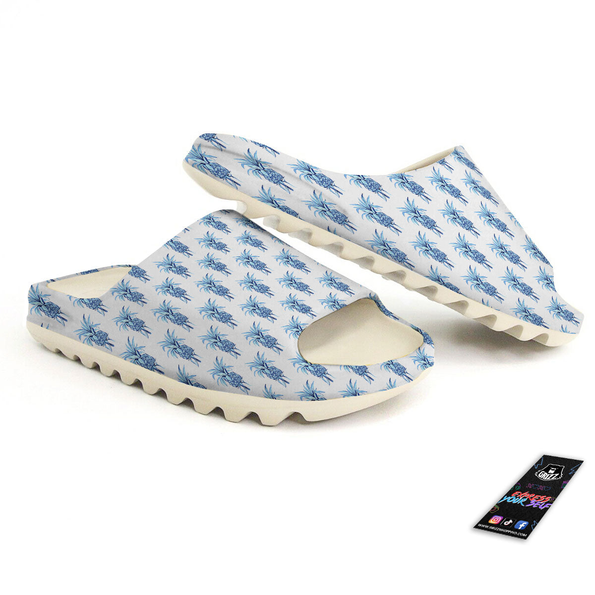 Pineapple Blue Leaf Print Pattern Sandals-grizzshop