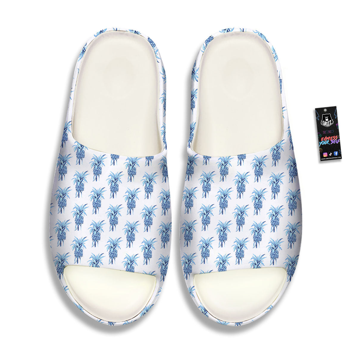 Pineapple Blue Leaf Print Pattern Sandals-grizzshop