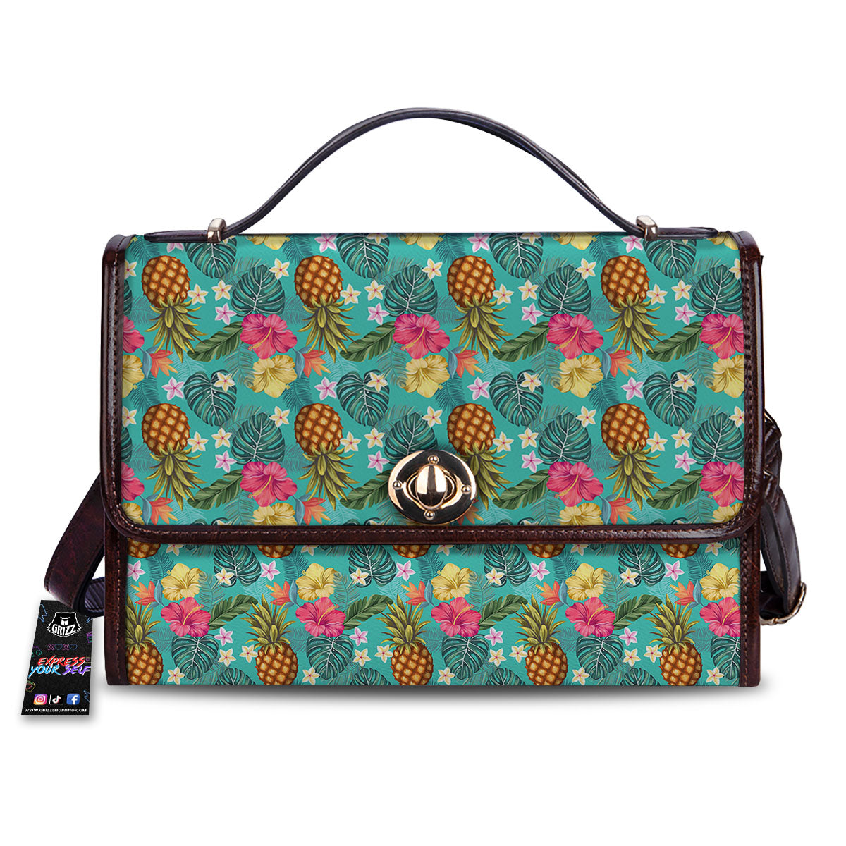 Pineapple Hawaii Hibiscus Print Pattern Women's Satchel Bag