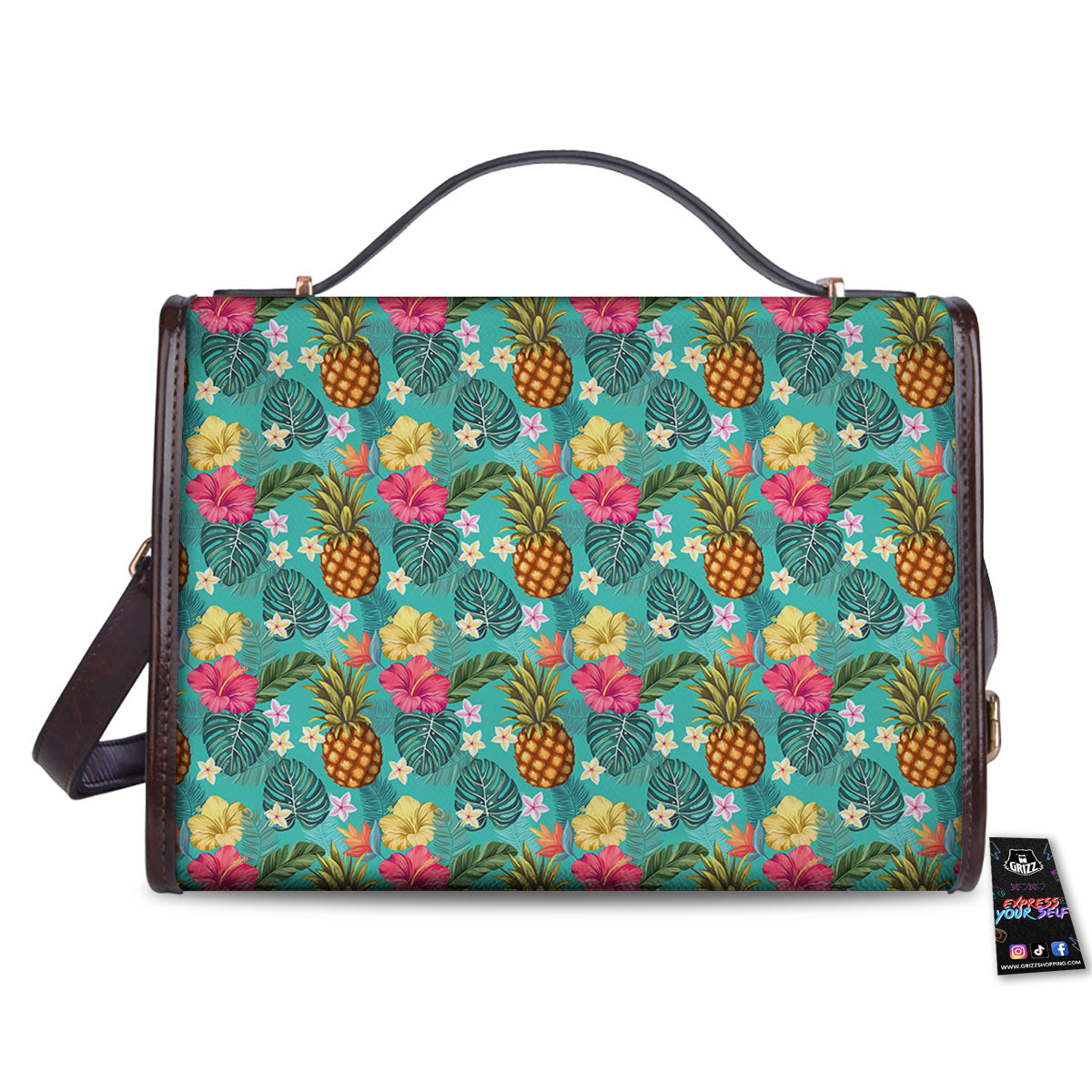 Pineapple Hawaii Hibiscus Print Pattern Women's Satchel Bag