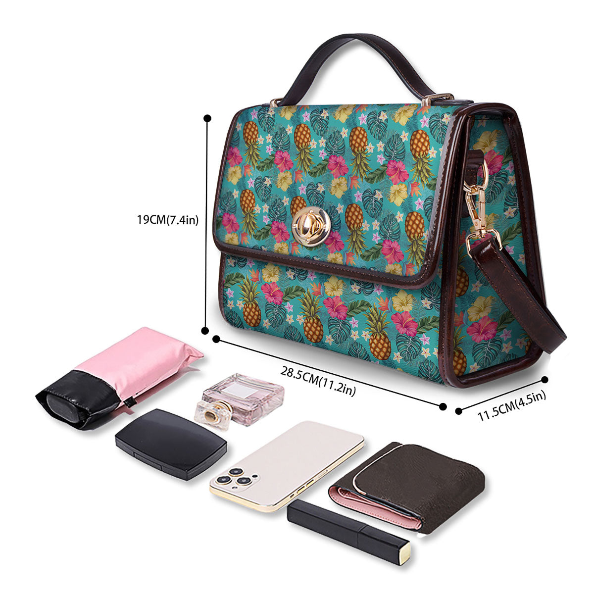 Pineapple Hawaii Hibiscus Print Pattern Women's Satchel Bag