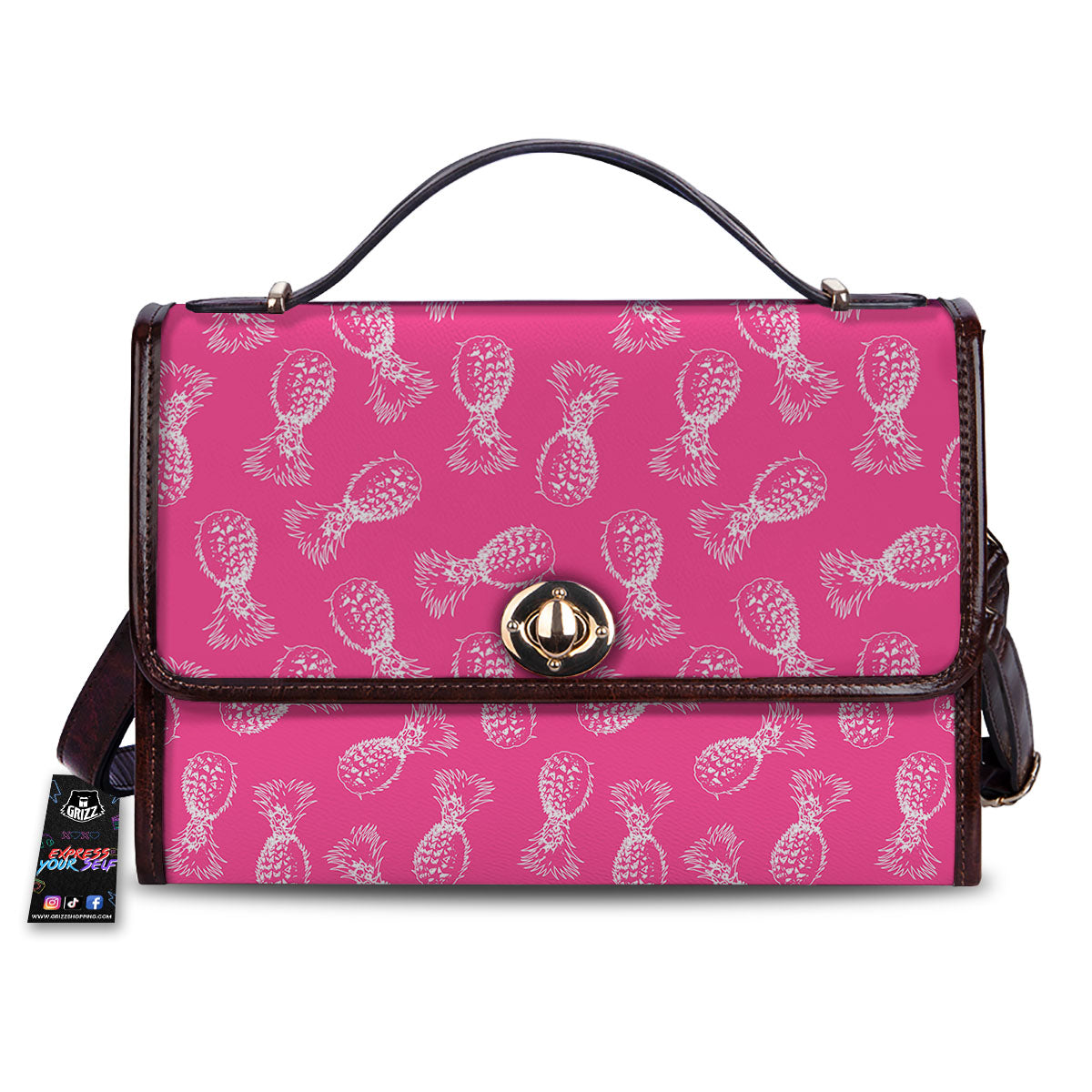 Pineapple Hot Pink Print Pattern Women's Satchel Bag