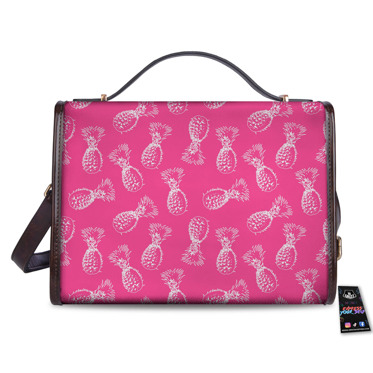 Pineapple Hot Pink Print Pattern Women's Satchel Bag