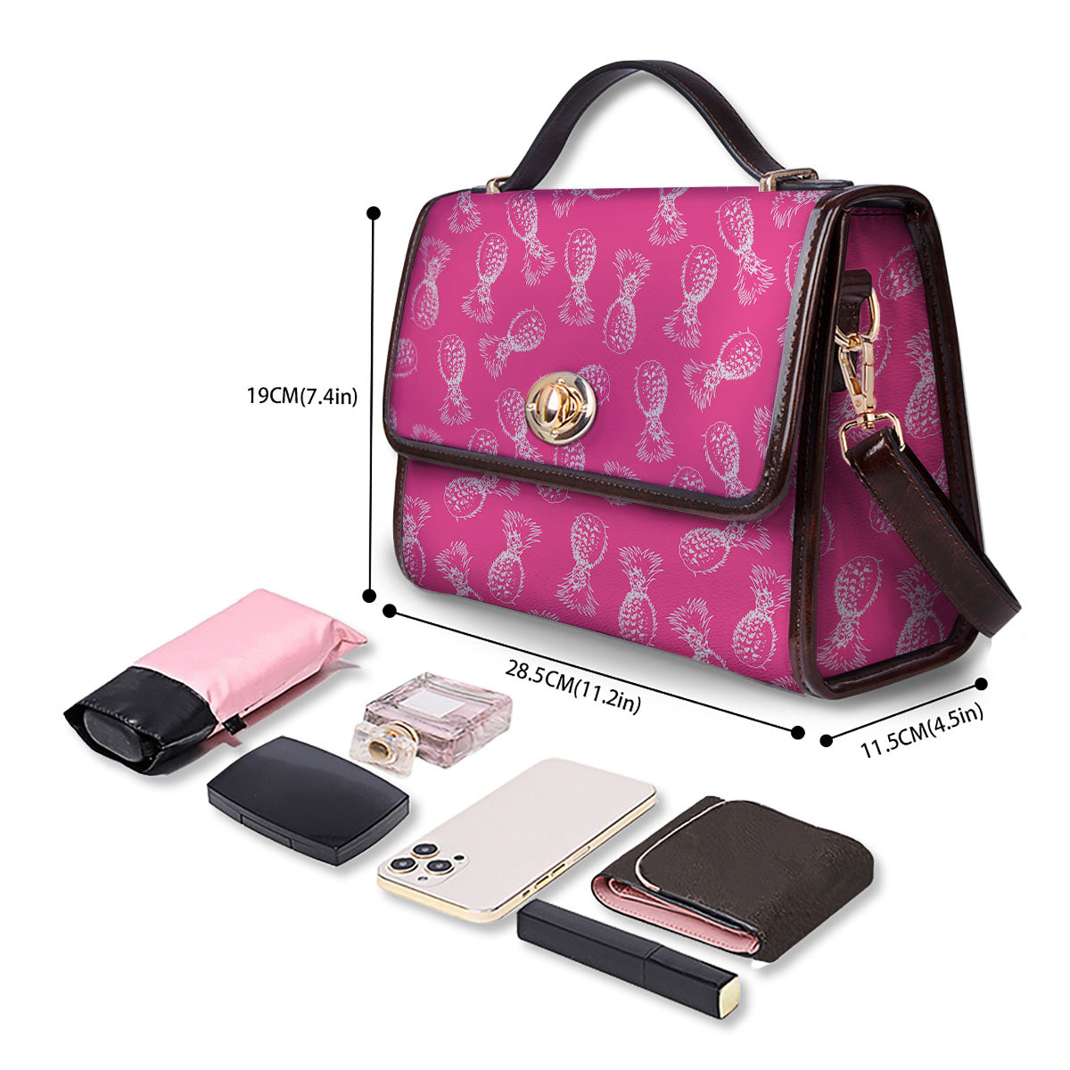 Pineapple Hot Pink Print Pattern Women's Satchel Bag