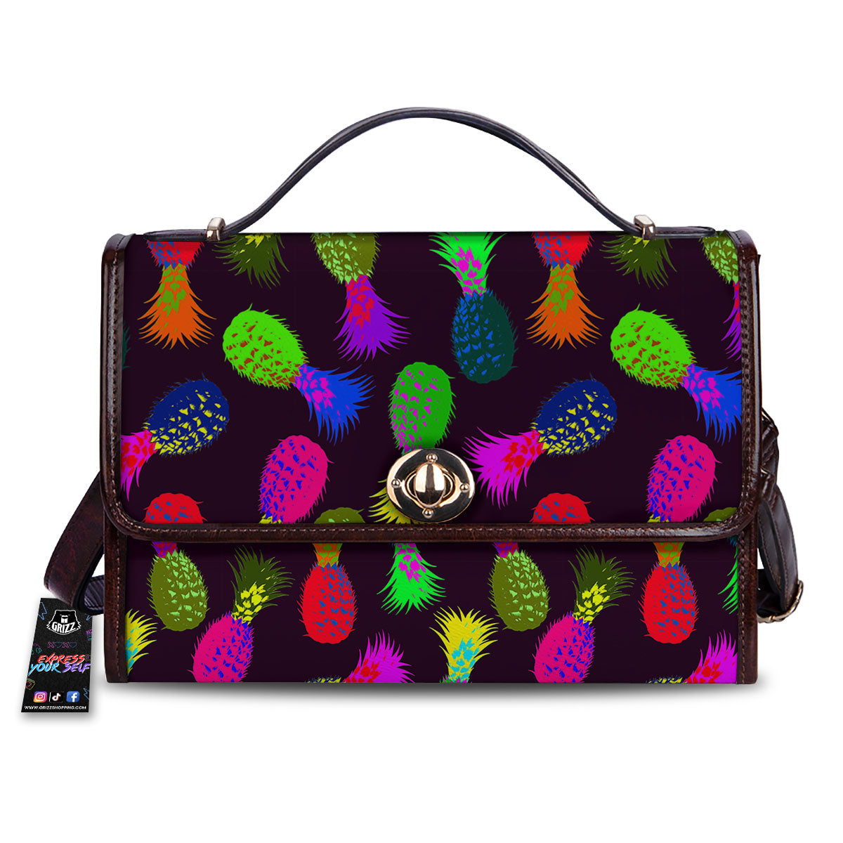 Pineapple Neon Trippy Print Pattern Women's Satchel Bag