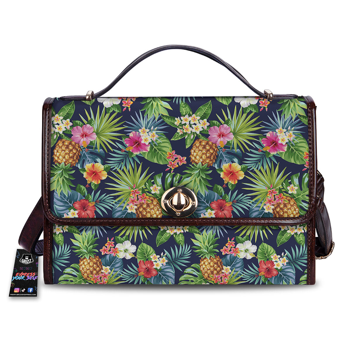 Pineapple Palm Leaf Print Pattern Women's Satchel Bag