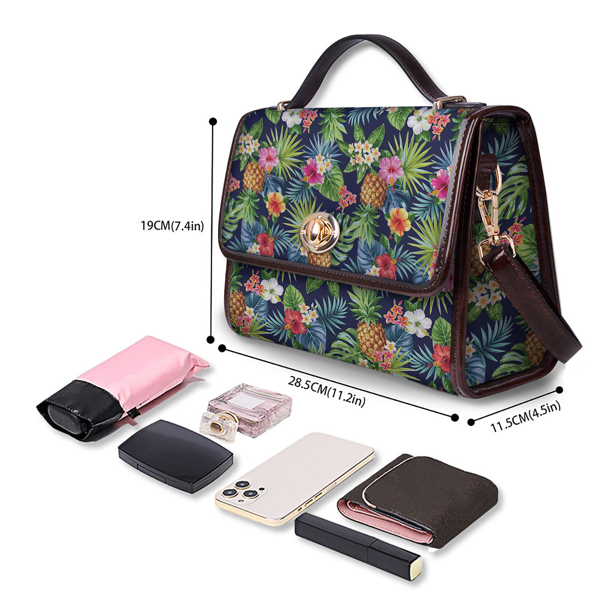 Pineapple Palm Leaf Print Pattern Women's Satchel Bag