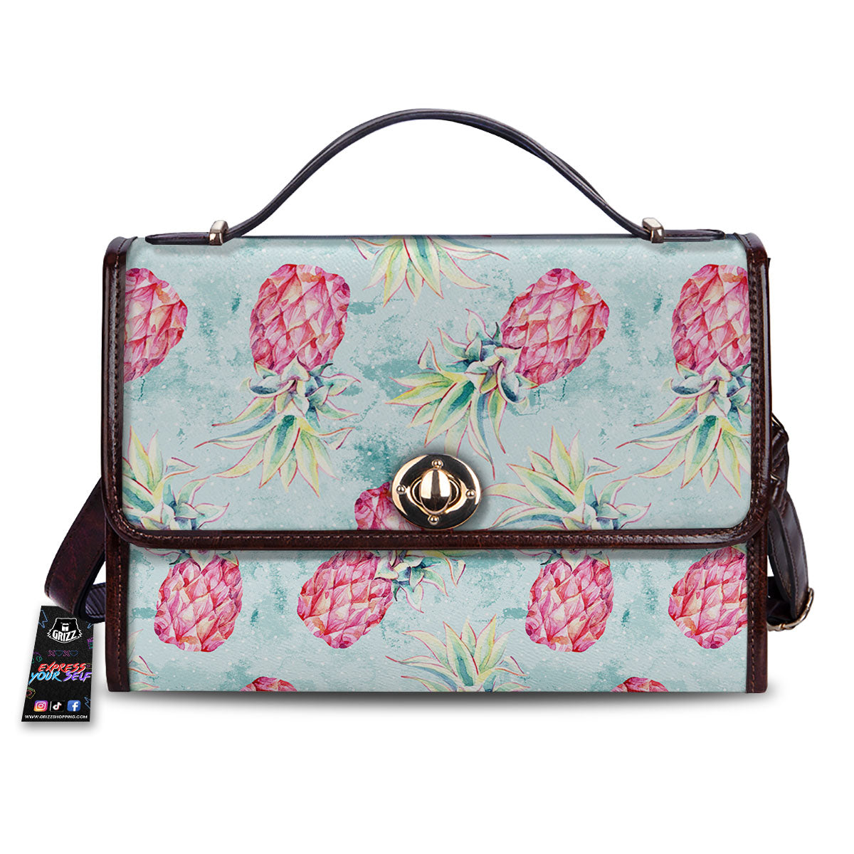 Pineapple Pink Watercolor Print Pattern Women's Satchel Bag