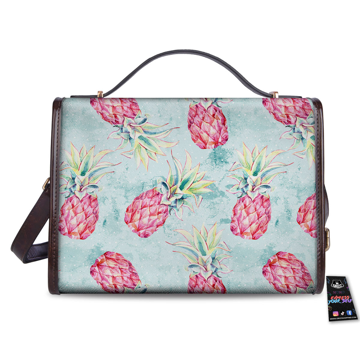 Pineapple Pink Watercolor Print Pattern Women's Satchel Bag