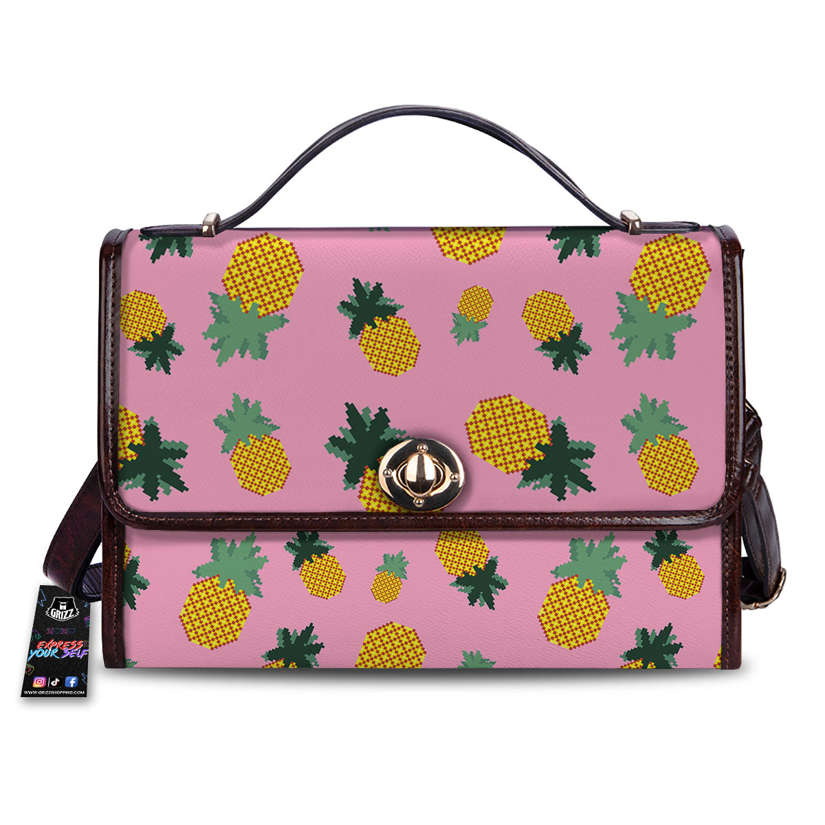 Pineapple Pixel Print Pattern Women's Satchel Bag