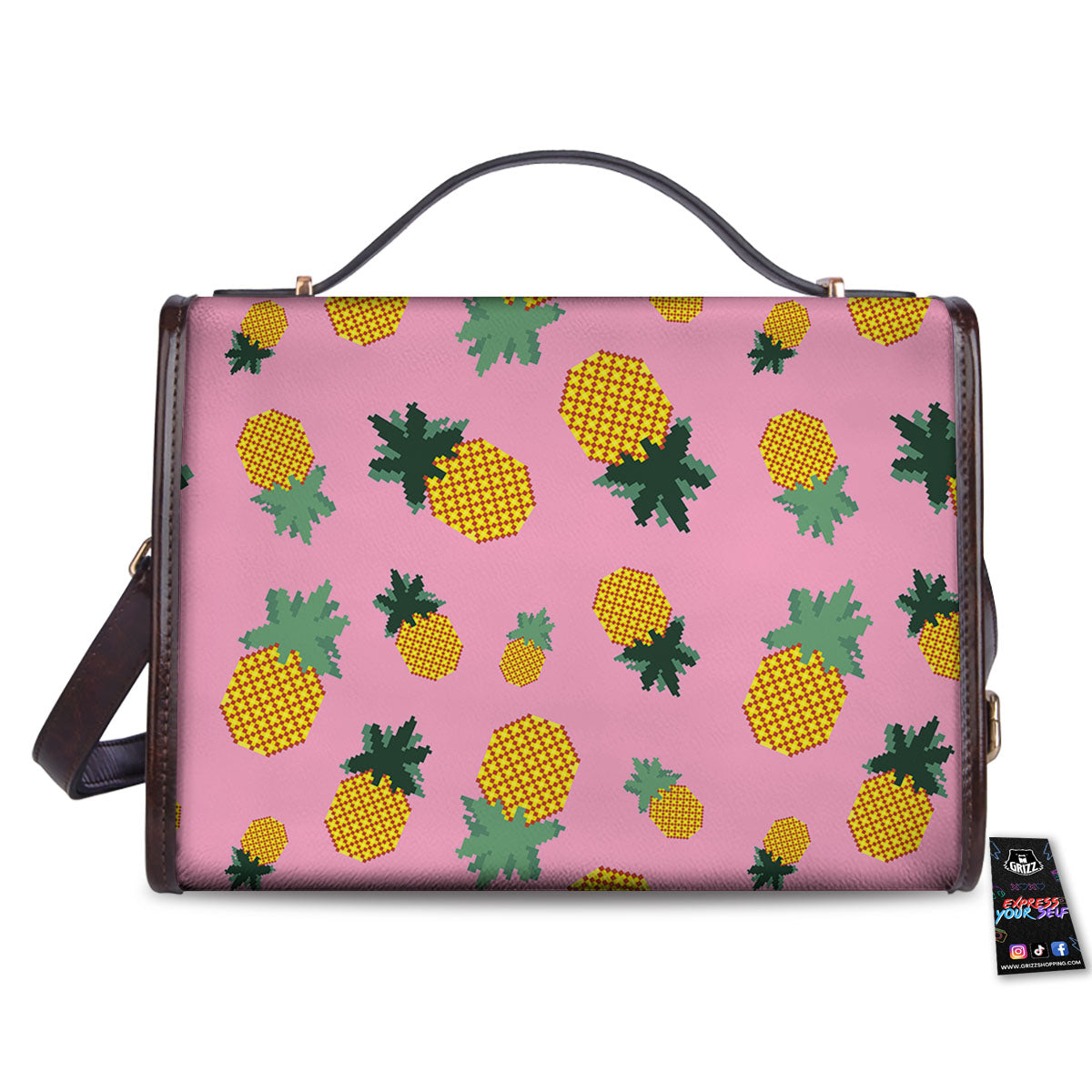 Pineapple Pixel Print Pattern Women's Satchel Bag