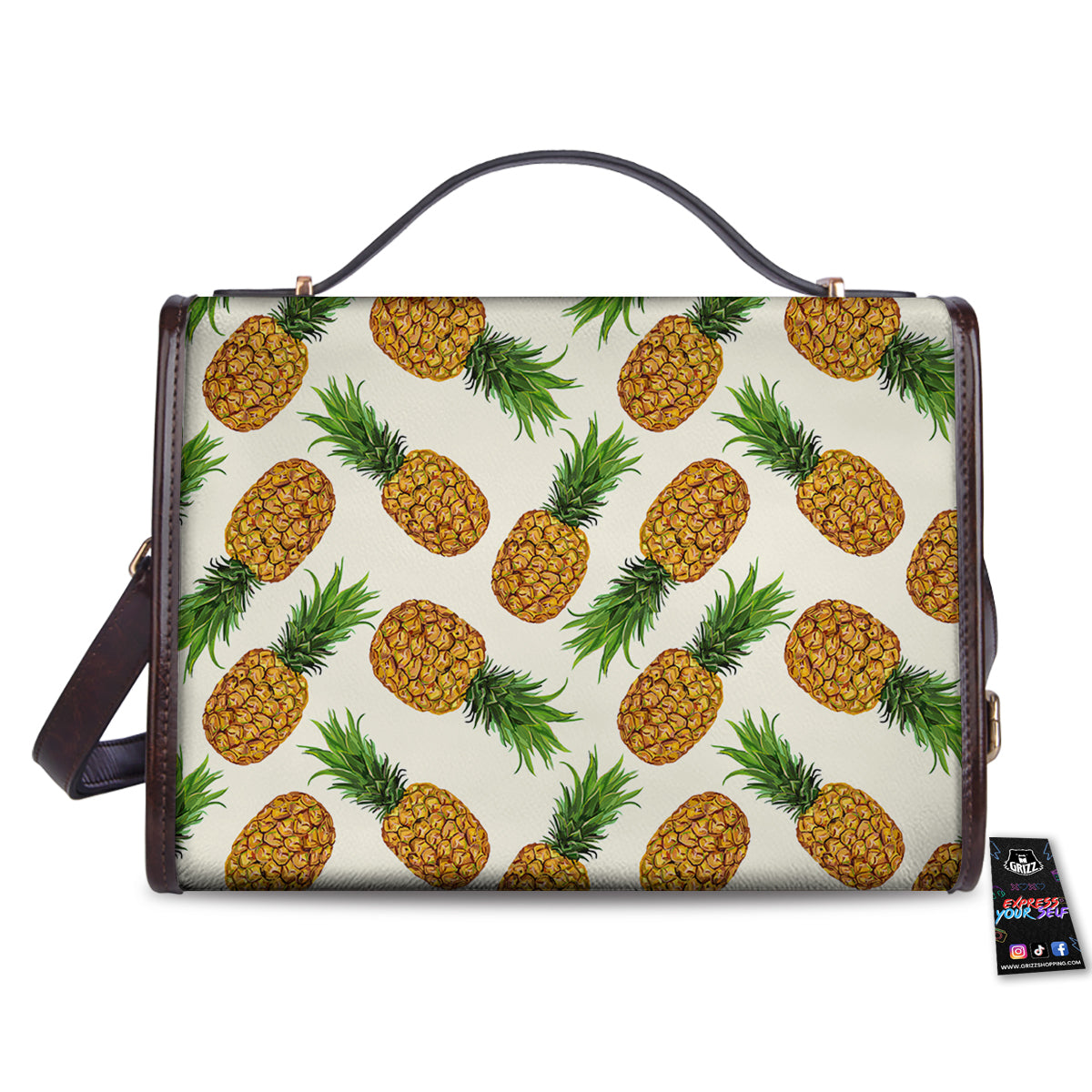 Pineapple White Print Pattern Women's Satchel Bag