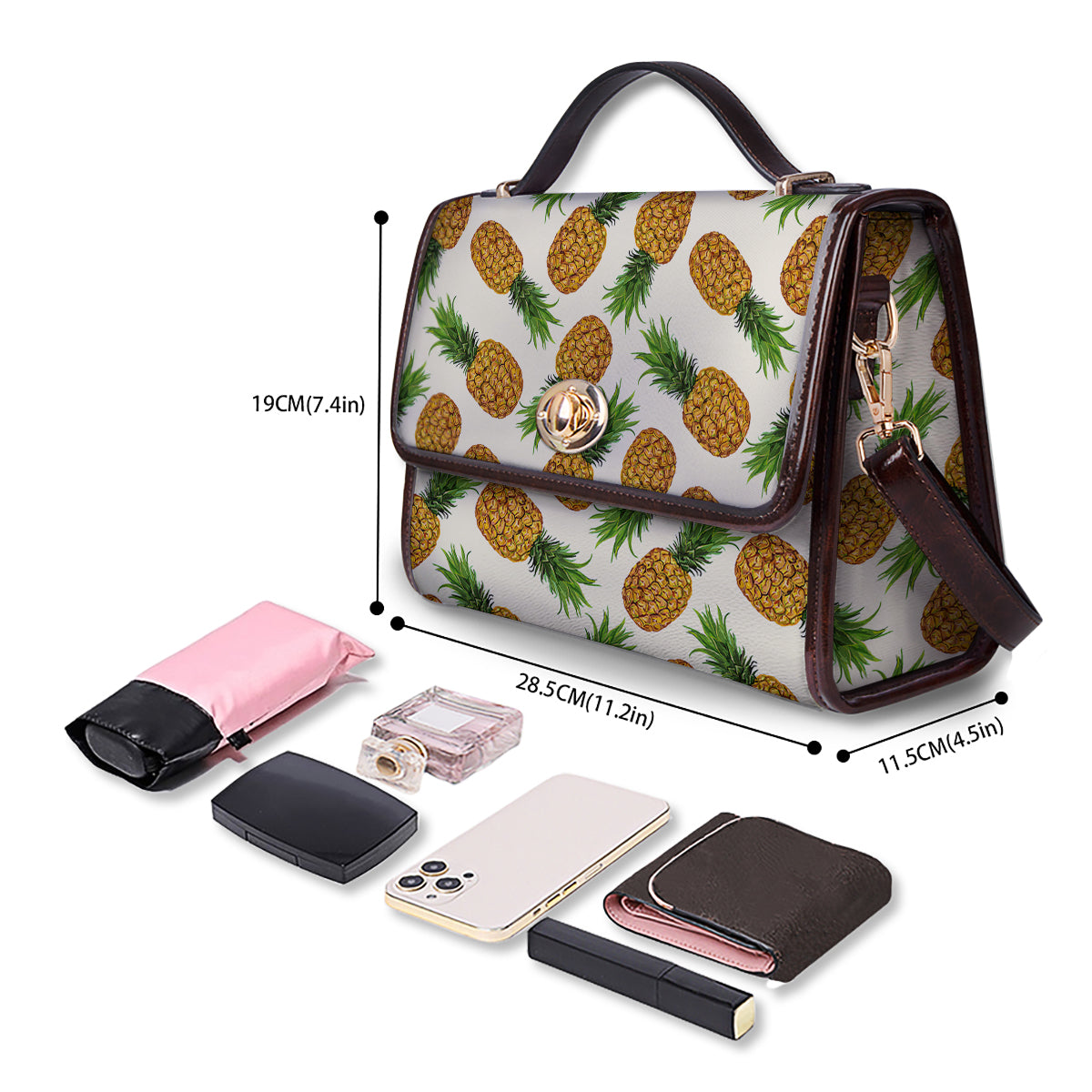 Pineapple White Print Pattern Women's Satchel Bag