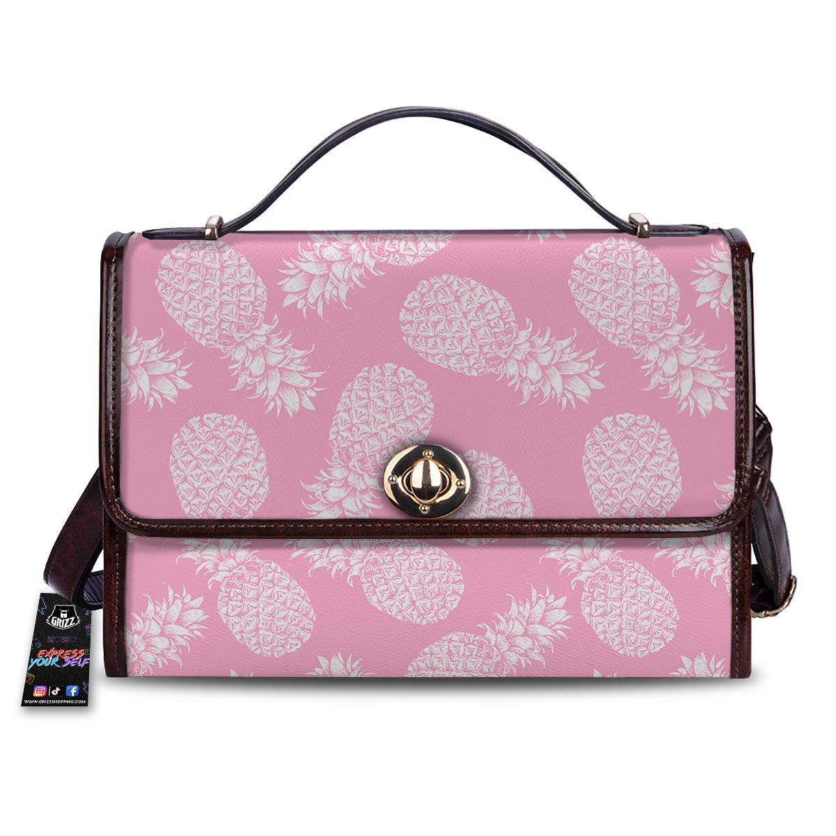 Pineapple White Summer Pink Print Pattern Women's Satchel Bag