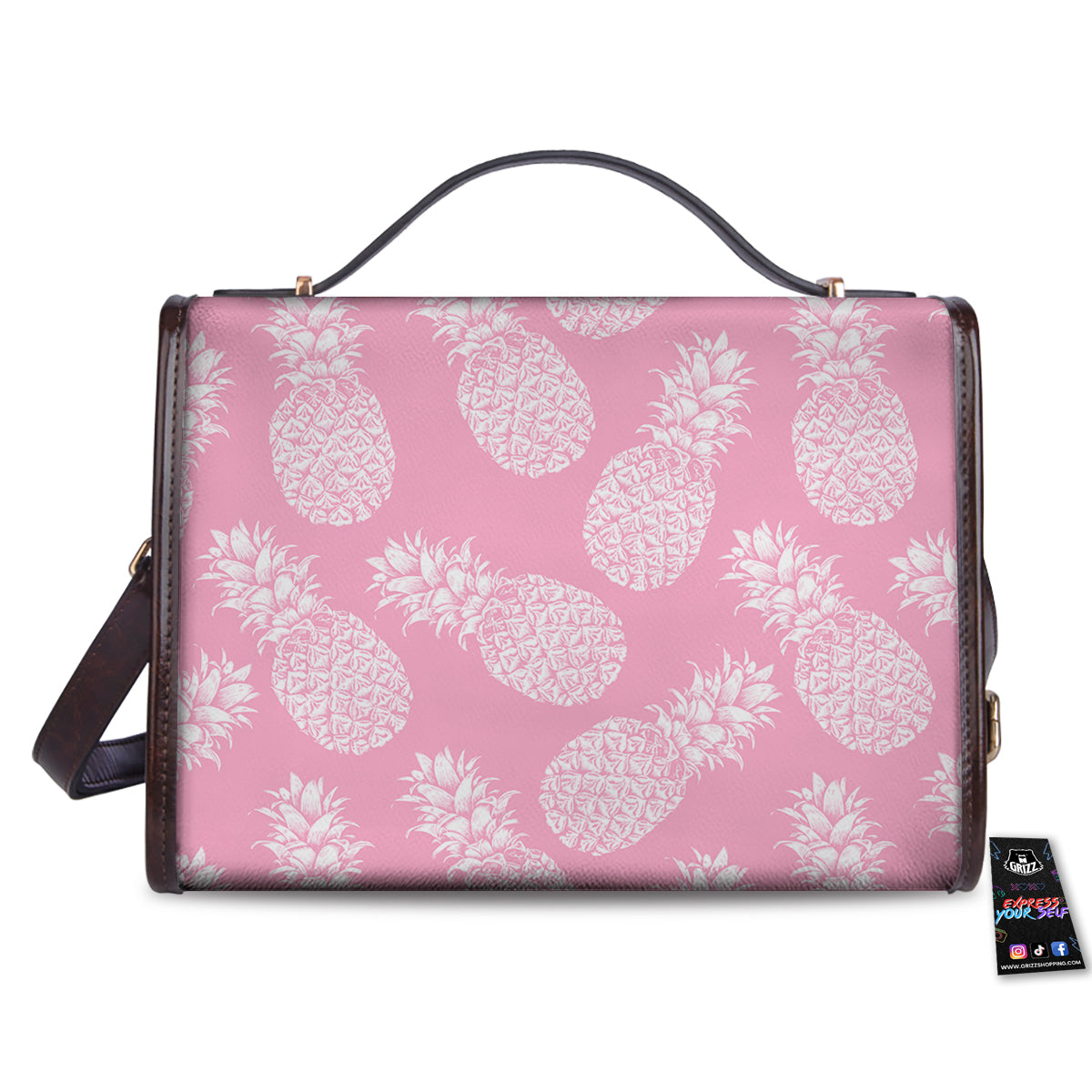 Pineapple White Summer Pink Print Pattern Women's Satchel Bag