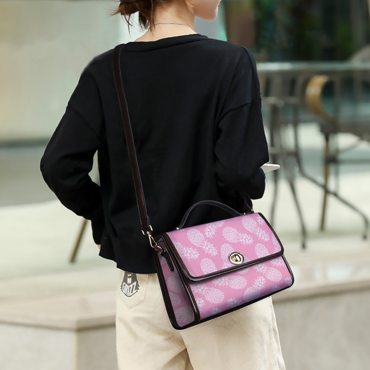Pineapple White Summer Pink Print Pattern Women's Satchel Bag