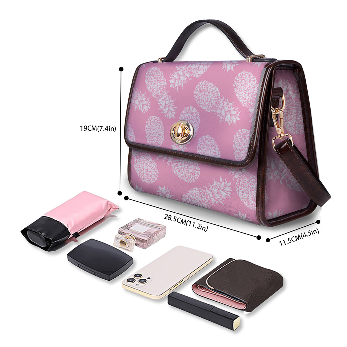 Pineapple White Summer Pink Print Pattern Women's Satchel Bag