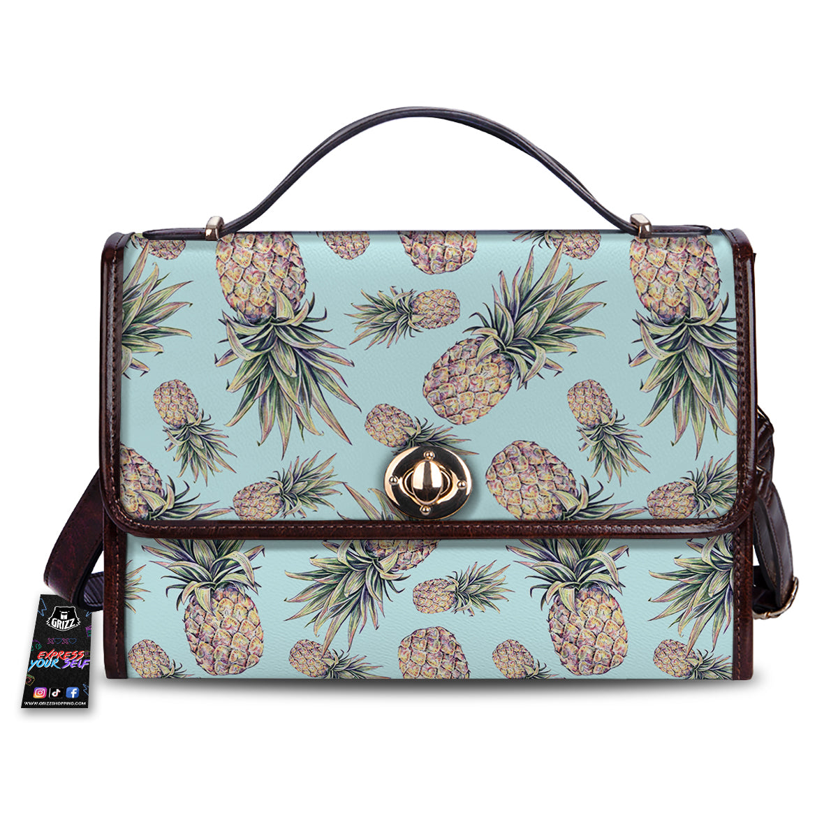 Pineapple White Watercolor Print Pattern Women's Satchel Bag