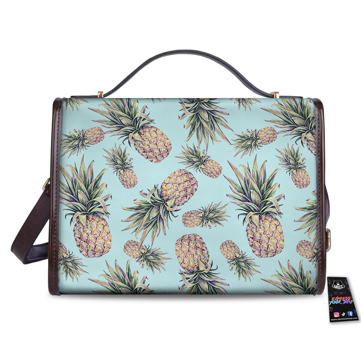 Pineapple White Watercolor Print Pattern Women's Satchel Bag