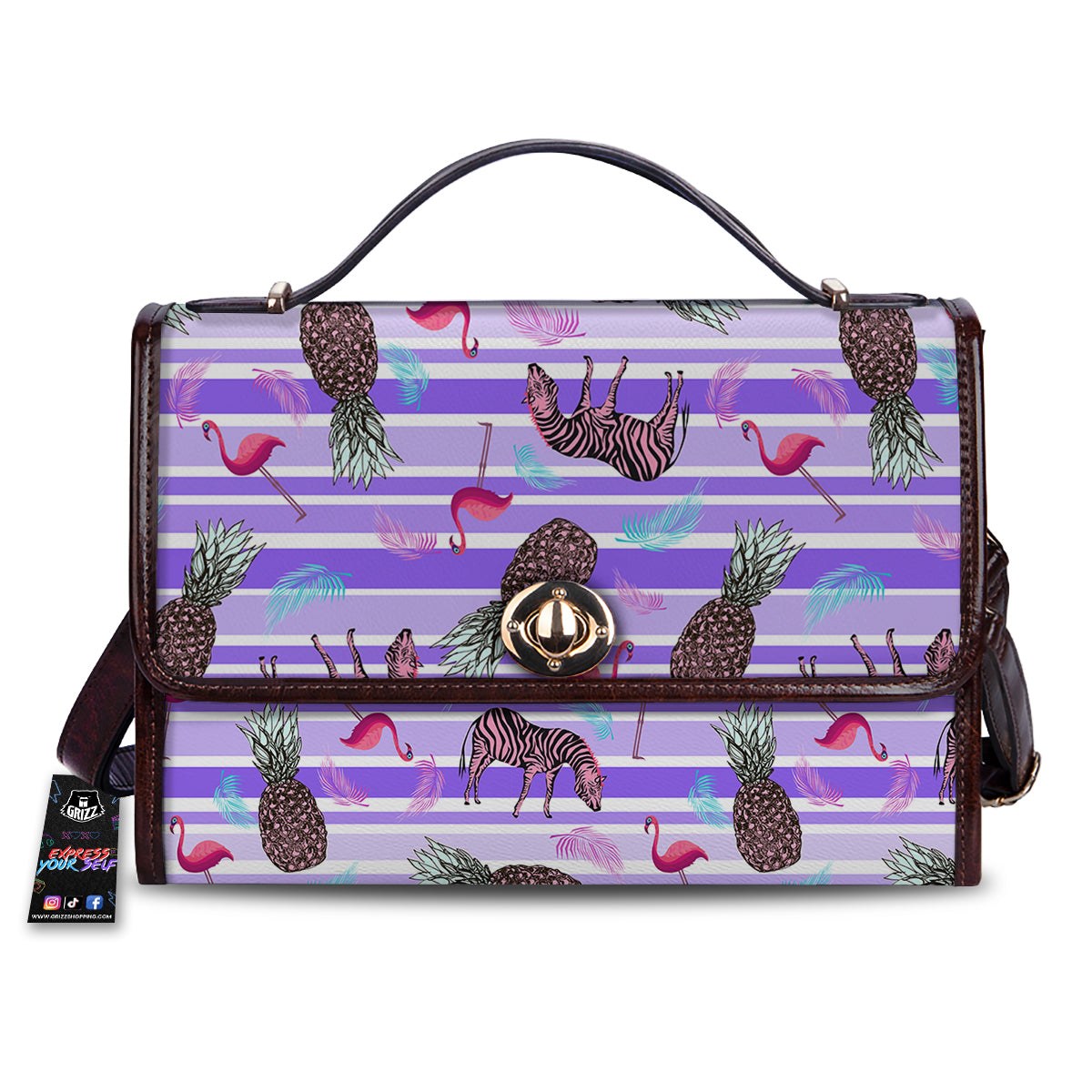 Pineapple Zebra Vintage Print Pattern Women's Satchel Bag