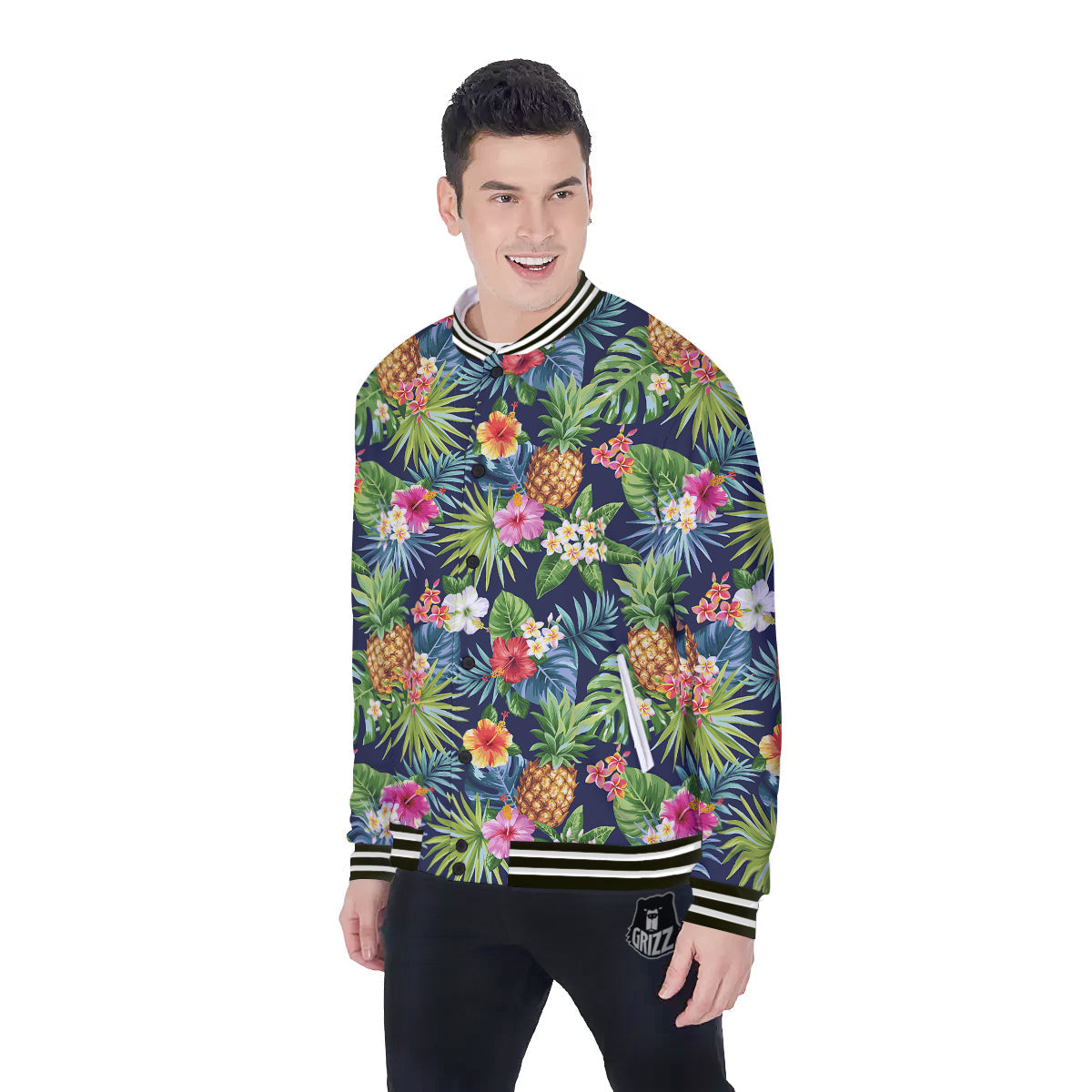 Pineapples Tropical Print Pattern Baseball Jacket-grizzshop