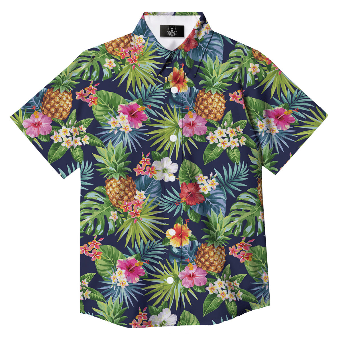 Pineapples Tropical Print Pattern Button Up Shirt-grizzshop