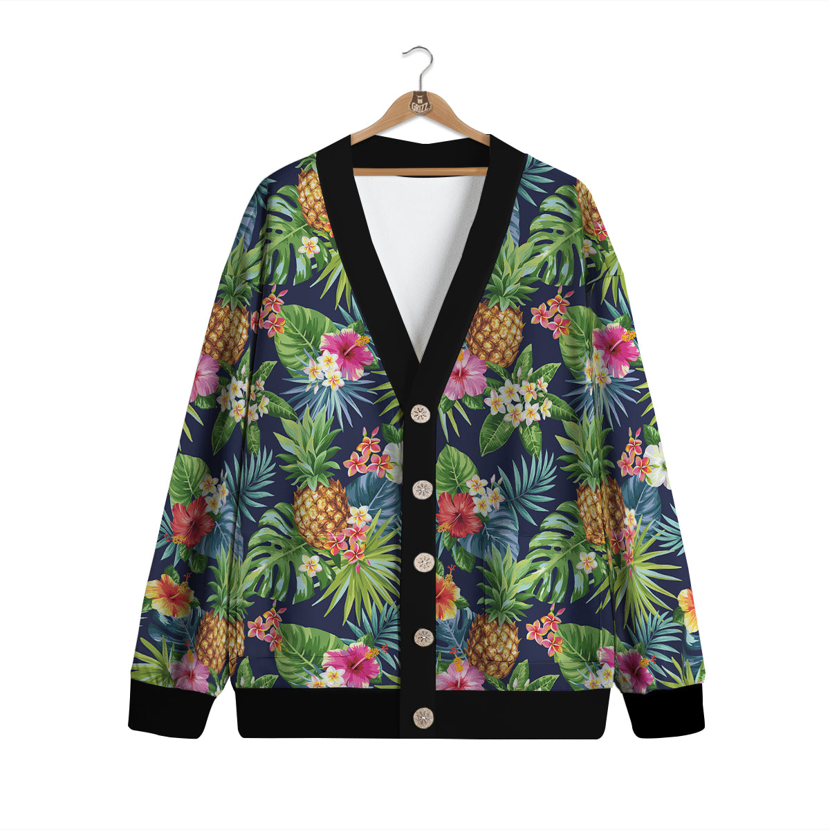 Pineapples Tropical Print Pattern Cardigan-grizzshop