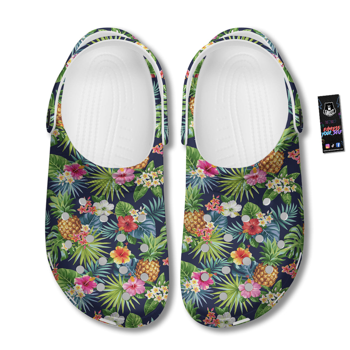 Pineapples Tropical Print Pattern Clog-grizzshop