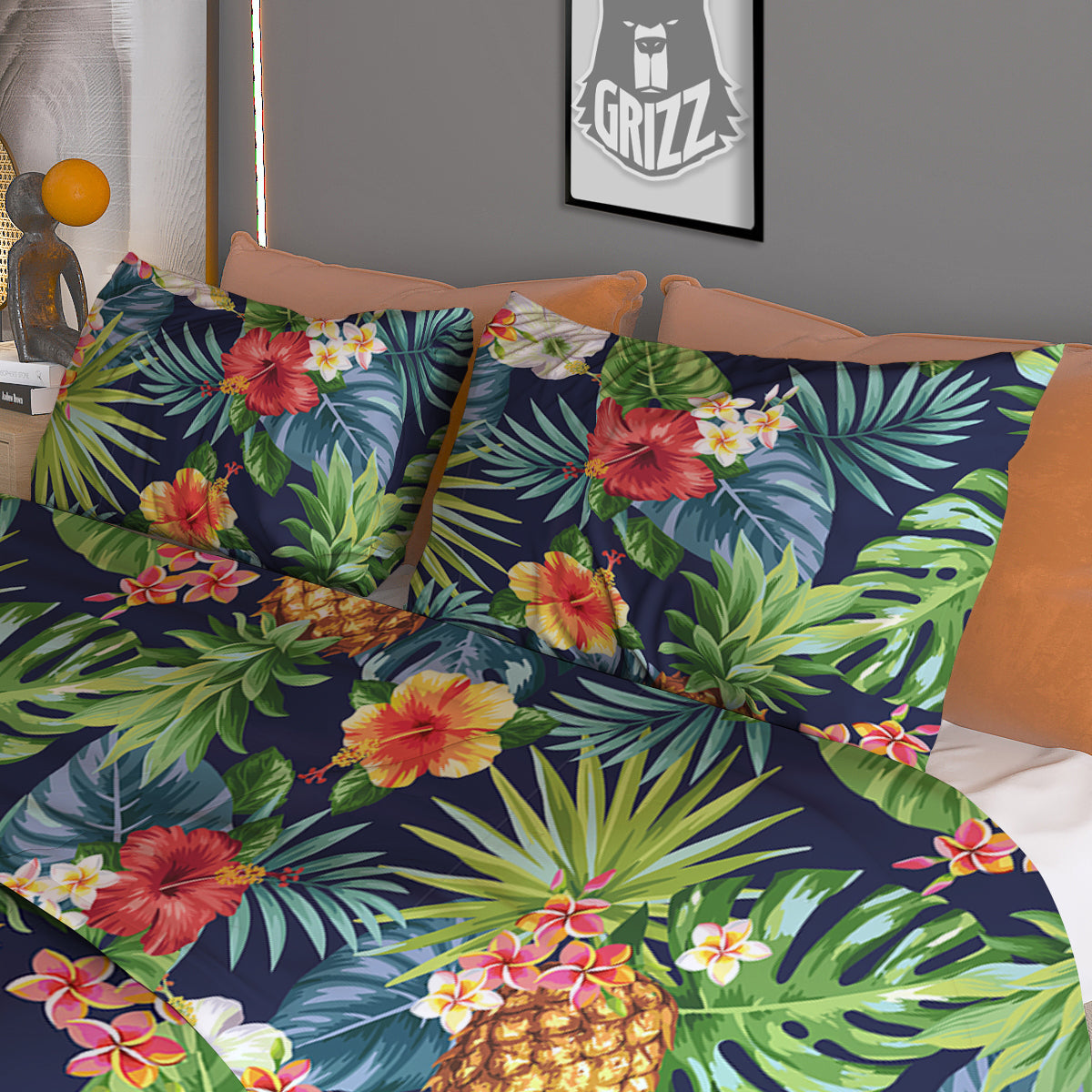 Pineapples Tropical Print Pattern Duvet Cover Bedding Set-grizzshop