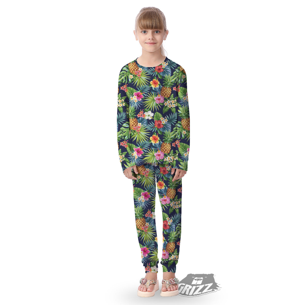 Pineapples Tropical Print Pattern Kid's Pajamas-grizzshop