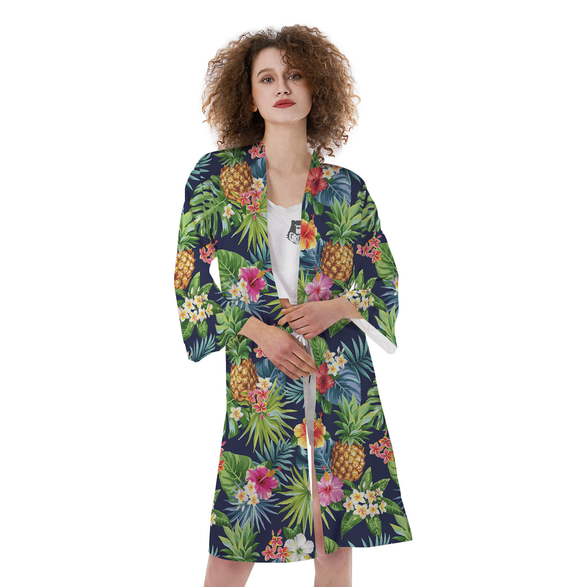 Pineapples Tropical Print Pattern Kimono-grizzshop
