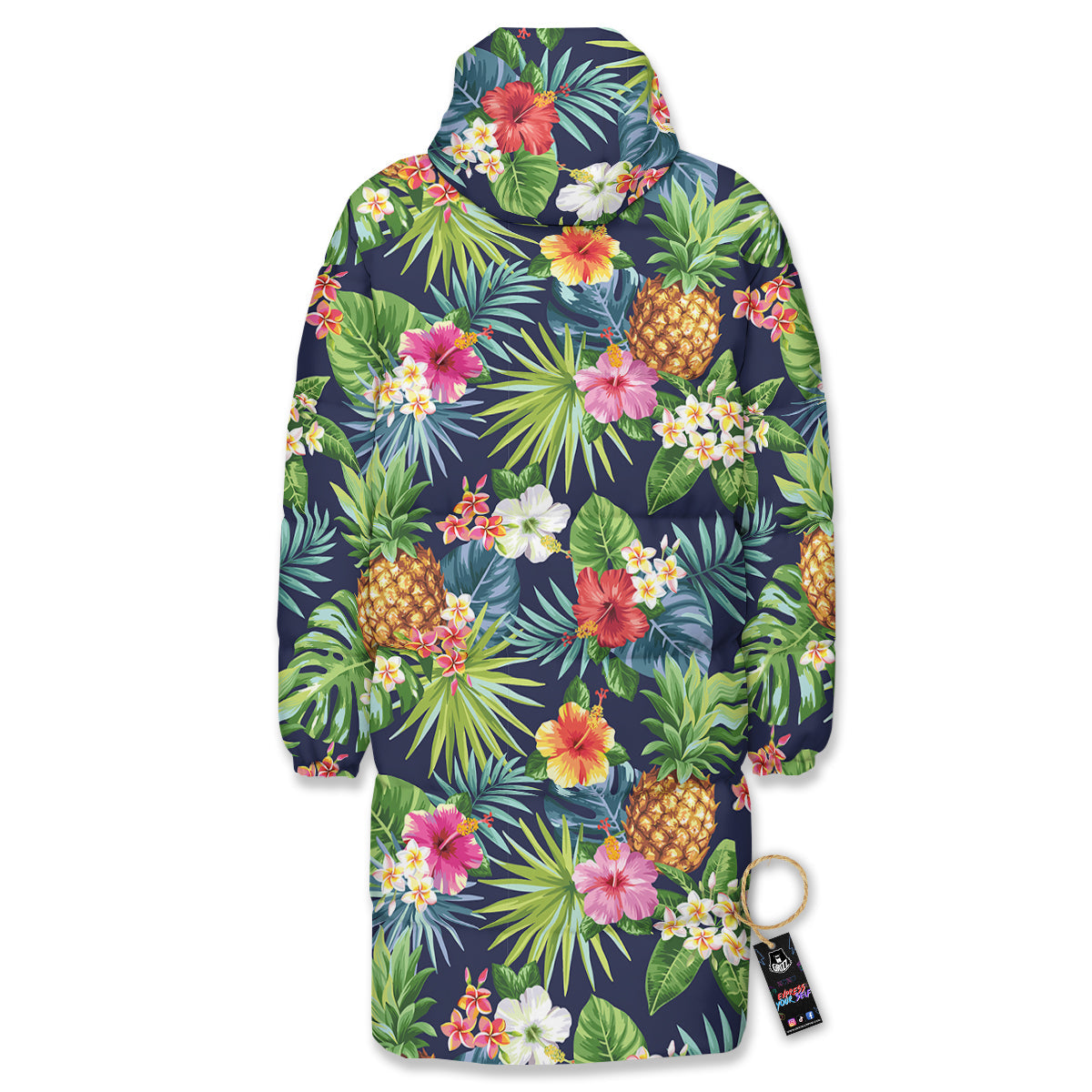Pineapples Tropical Print Pattern Long Down Jacket-grizzshop