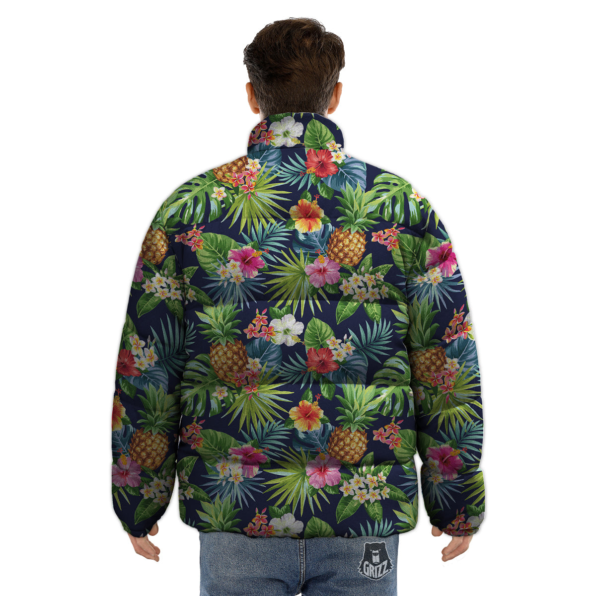 Pineapples Tropical Print Pattern Puffer Jacket-grizzshop