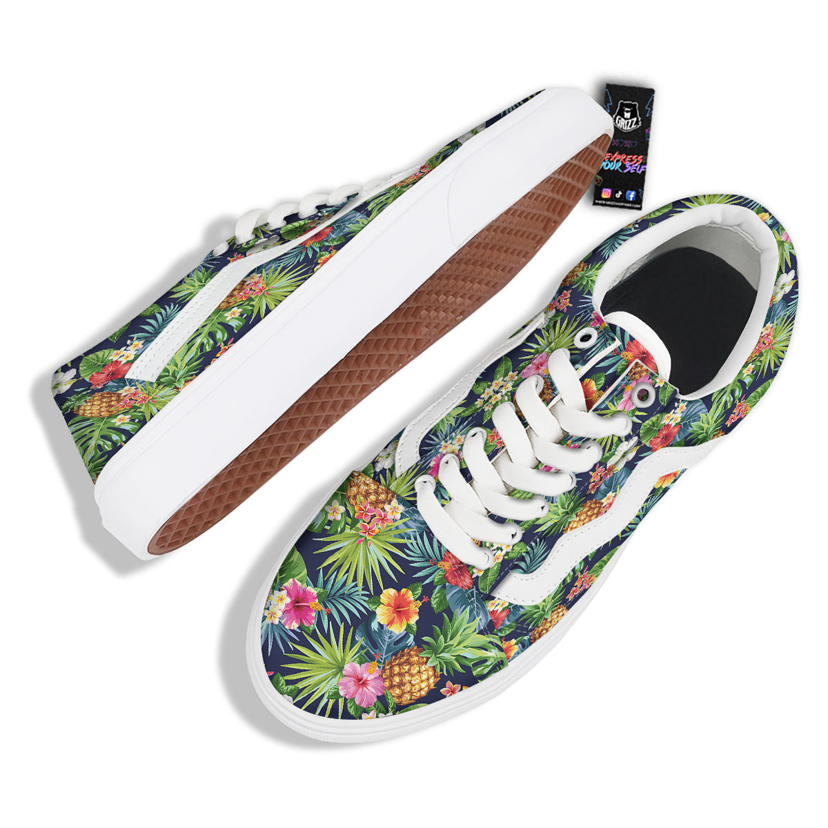 Pineapples Tropical Print Pattern Skate Shoes-grizzshop