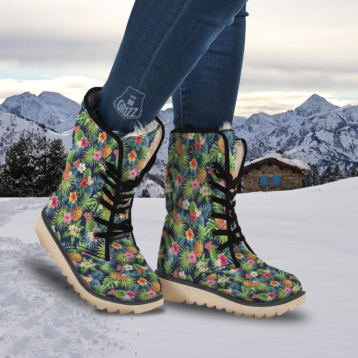 Pineapples Tropical Print Pattern Snow Boots-grizzshop