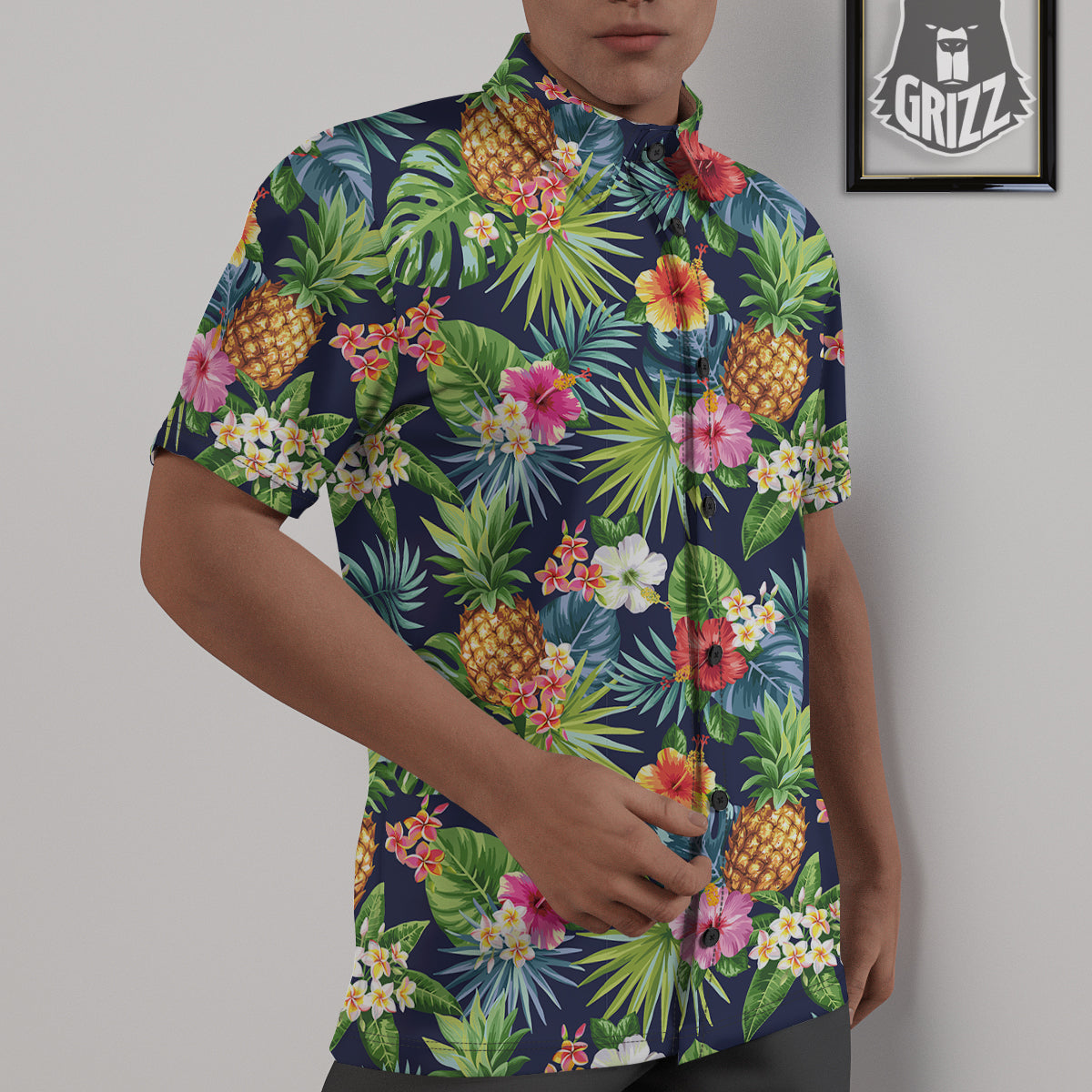 Pineapples Tropical Print Pattern Untucked Shirts-grizzshop